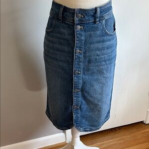 Madewell Button Front Blue Denim Midi Skirt